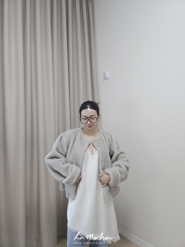 無領勾釦毛毛外套